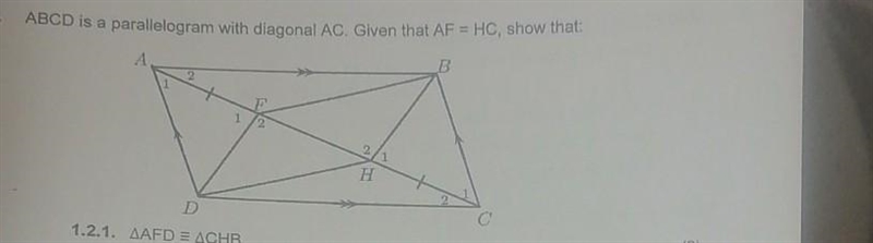 1.2.1 AFB is congruent to CHB 1.2.2 DF // HB 1.2.3 DFBH is a parallelogram ​-example-1