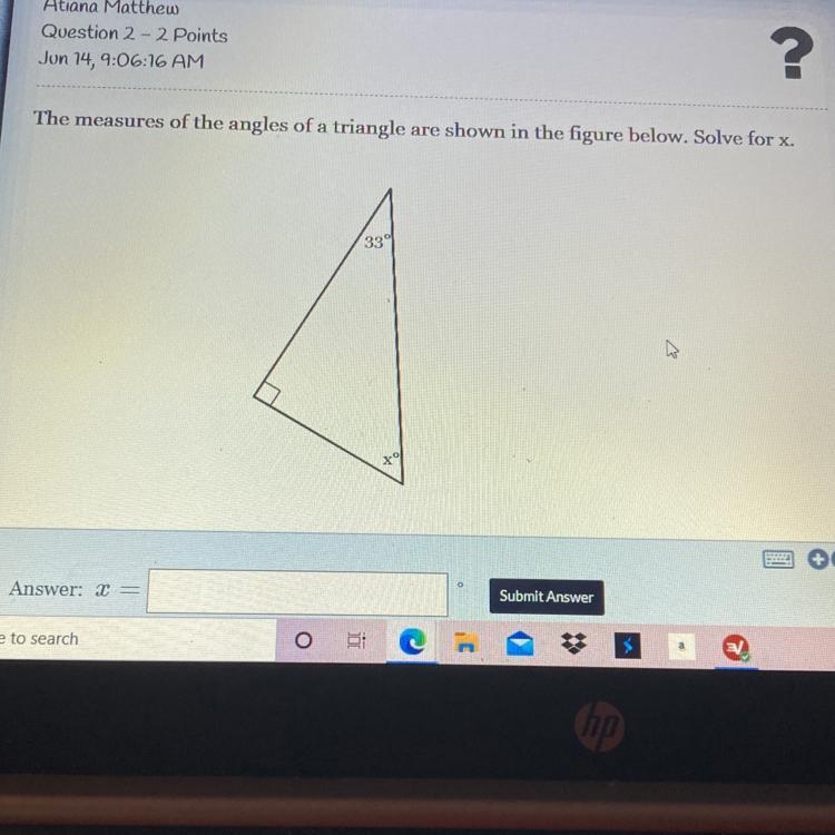 The measures of the angles of a triangle are shown in the figure. solve for x-example-1