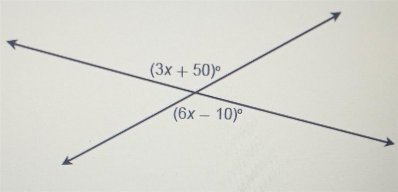 What is the value of x? (3x + 50) Enter your answer in the box (6x - 10) X =​-example-1