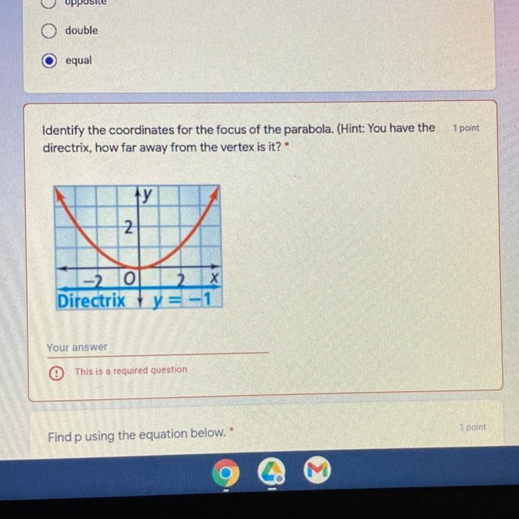 Can someone help me figure out how far away from the vertex the directrix is?-example-1