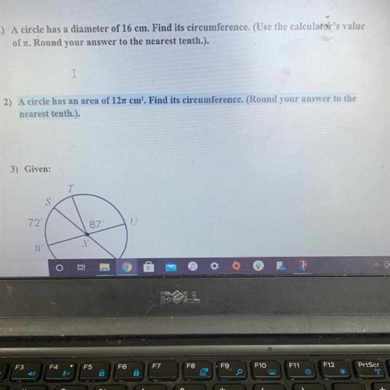 2) A circle has an area of 121 ñ cm. Find its circumference. (Round your answer to-example-1