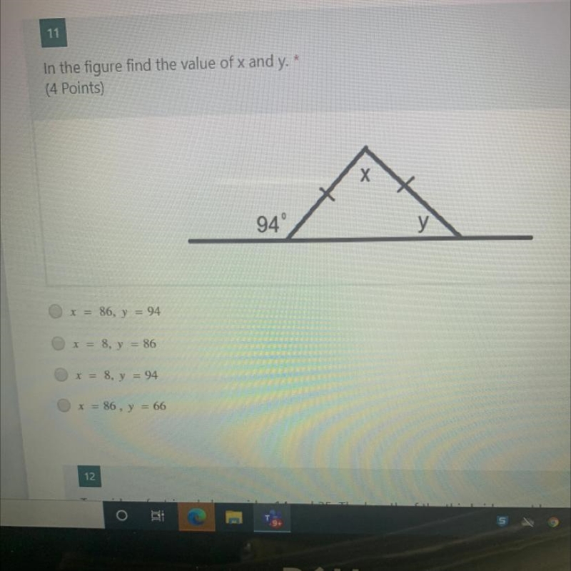 In the figure find the value of x and y-example-1