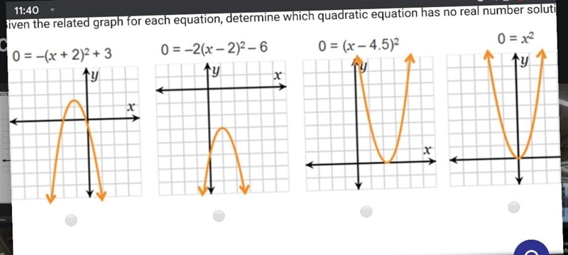 Given the related graph for each equation, determine which quadratic equation has-example-1