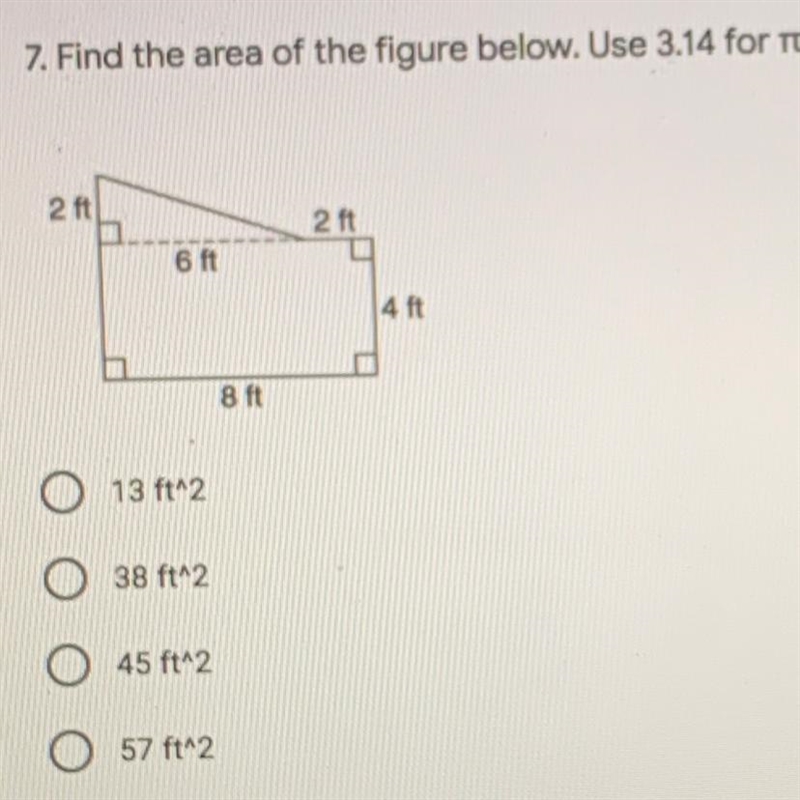 Find the area of the figure below. use 3.14 for pie-example-1