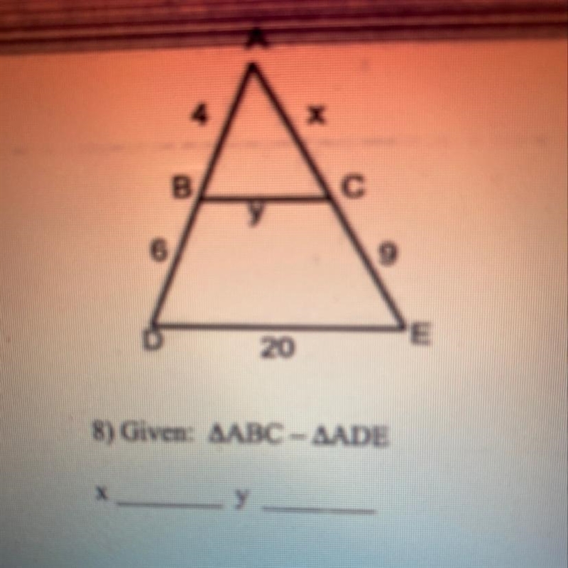 Does anyone know how to find x and y?? If so please help! Pictures would help too-example-1