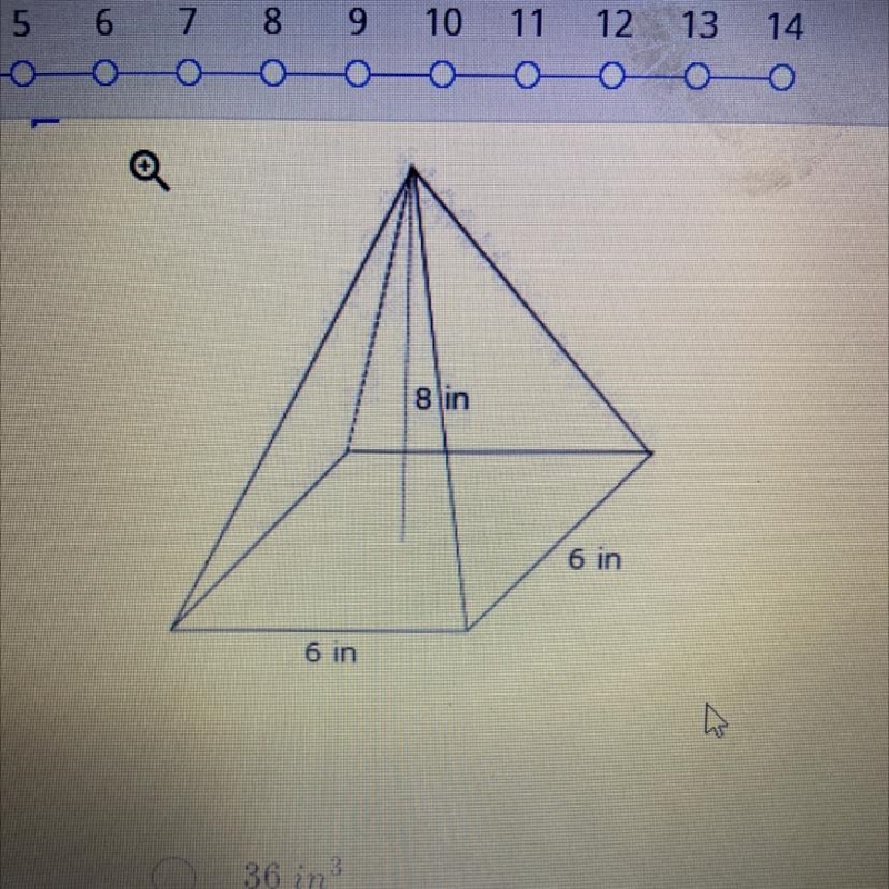 What is the volume of the square-based pyramid? a: 36in^3 b: 96in^3 c: 144in^3 d: 288in-example-1