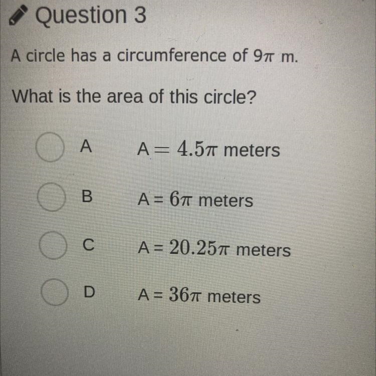 A circle has a circumference of 97 m. What is the area of this circle?-example-1