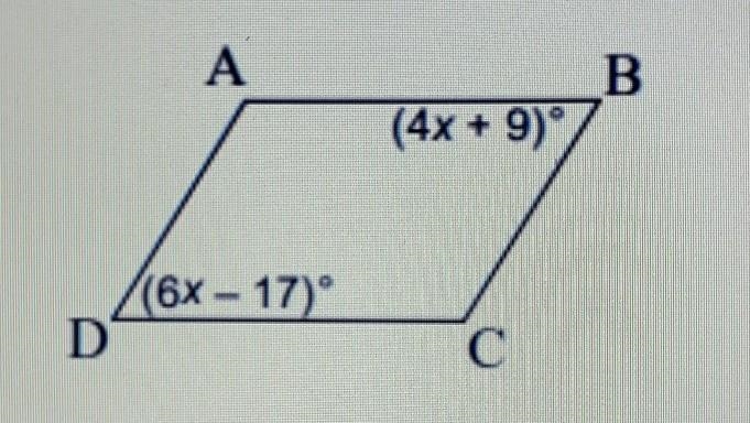 Determine the value of angle D in parallelogram ABCD​-example-1