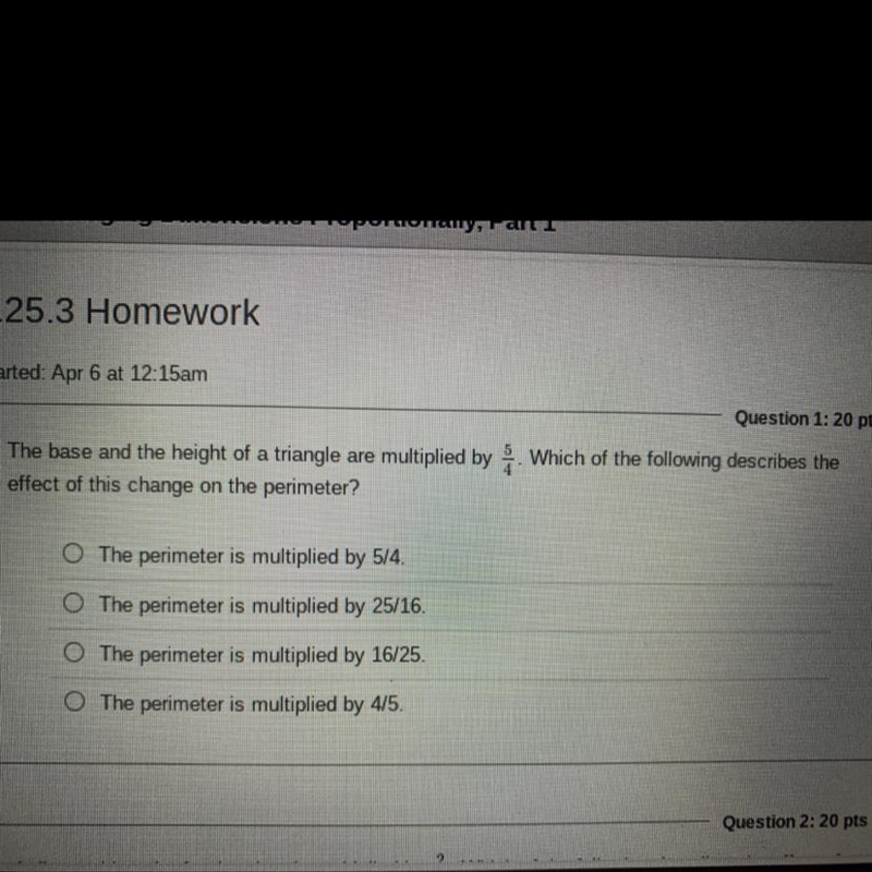 The base and the height of a triangle are multiplied by 5/4. Which of the following-example-1