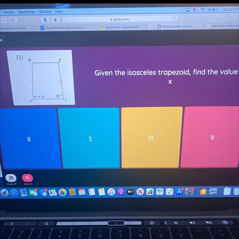 Given the isosceles trapezoid, find the value of x-example-1