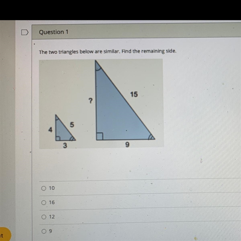 100 POINTS 1.) The two triangles below are similar, find the remaining side!-example-1