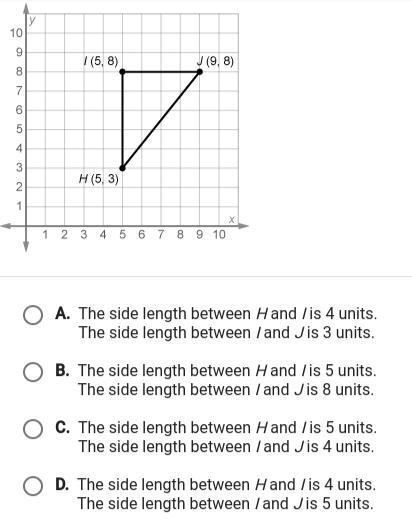 Which pair of statements about the lengths of two sides of the triangle is true?-example-1