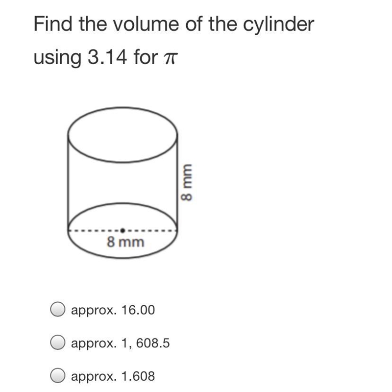 Find the volume of the cylinder using 3.14 for pi. Please help Asap-example-1