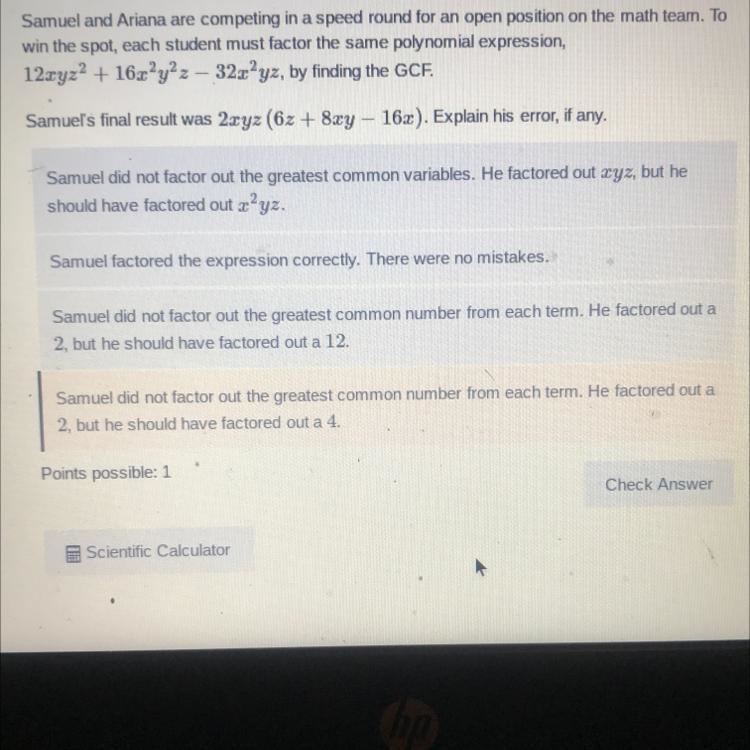 Samuel and Ariana are competing in a speed round for an open position on the math-example-1