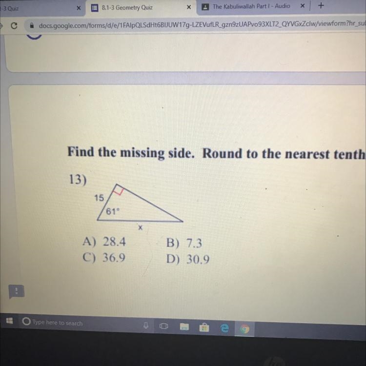 Find the missing length. Round to the nearest tenth-example-1