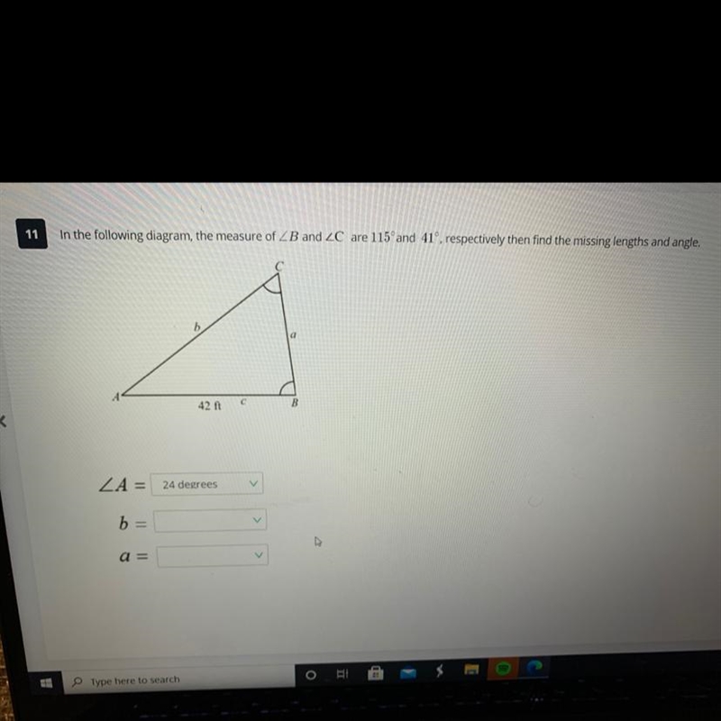 What is the missing length of side b and A?-example-1