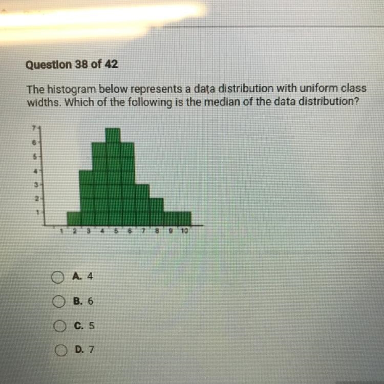 The histogram below represents a data distribution with uniform class widths. Which-example-1