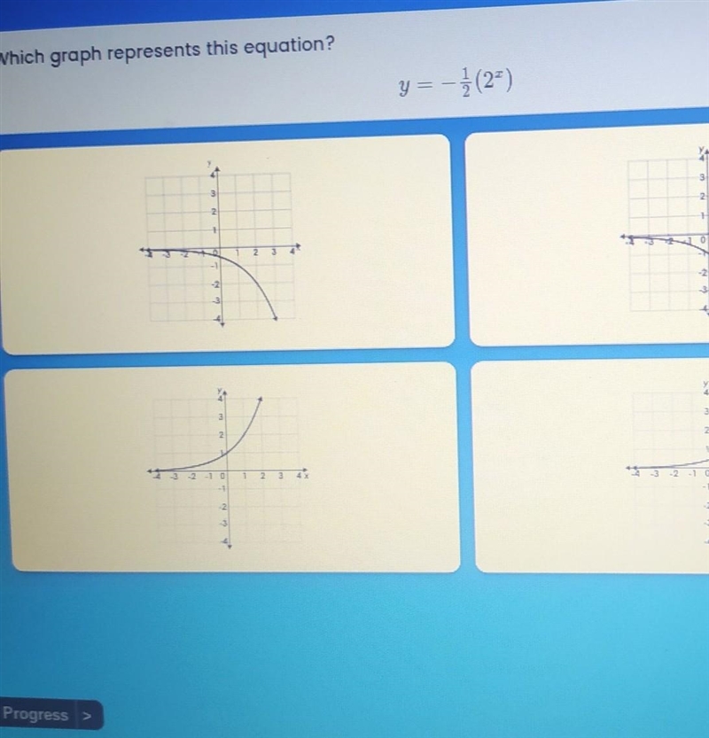 Which graph represents this equation? y = –1/2 (2). ​-example-1