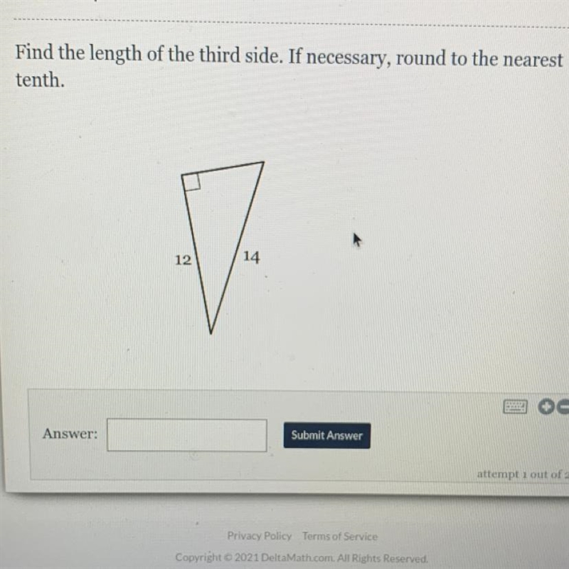 Find the length of the third side. If necessary, round to the nearest tenth. 12 14-example-1