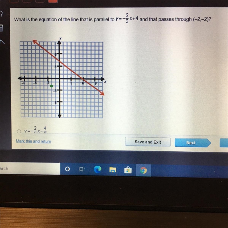 What is the equation of the line that is parallel to y=-x+4 and that passes through-example-1