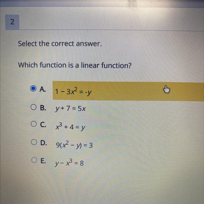 Which function is a linear function?-example-1