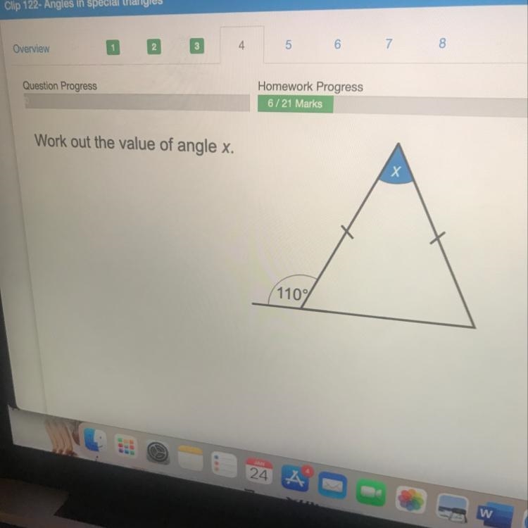 Work out the value of angle x. x 110% Help:(-example-1