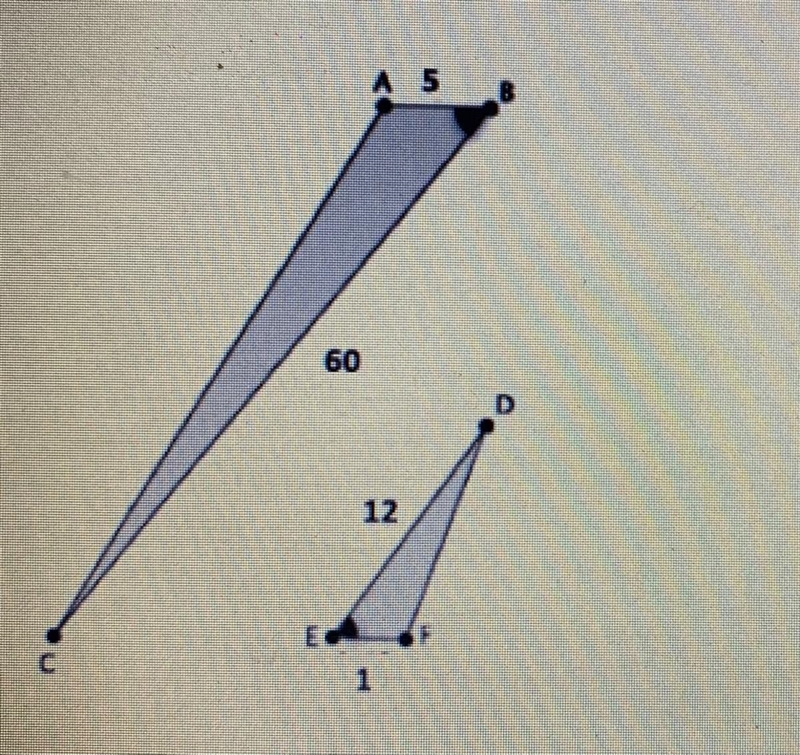 In the image below, ∠B≅∠E. What similarity criterion proves that △ABC~△FED?-example-1