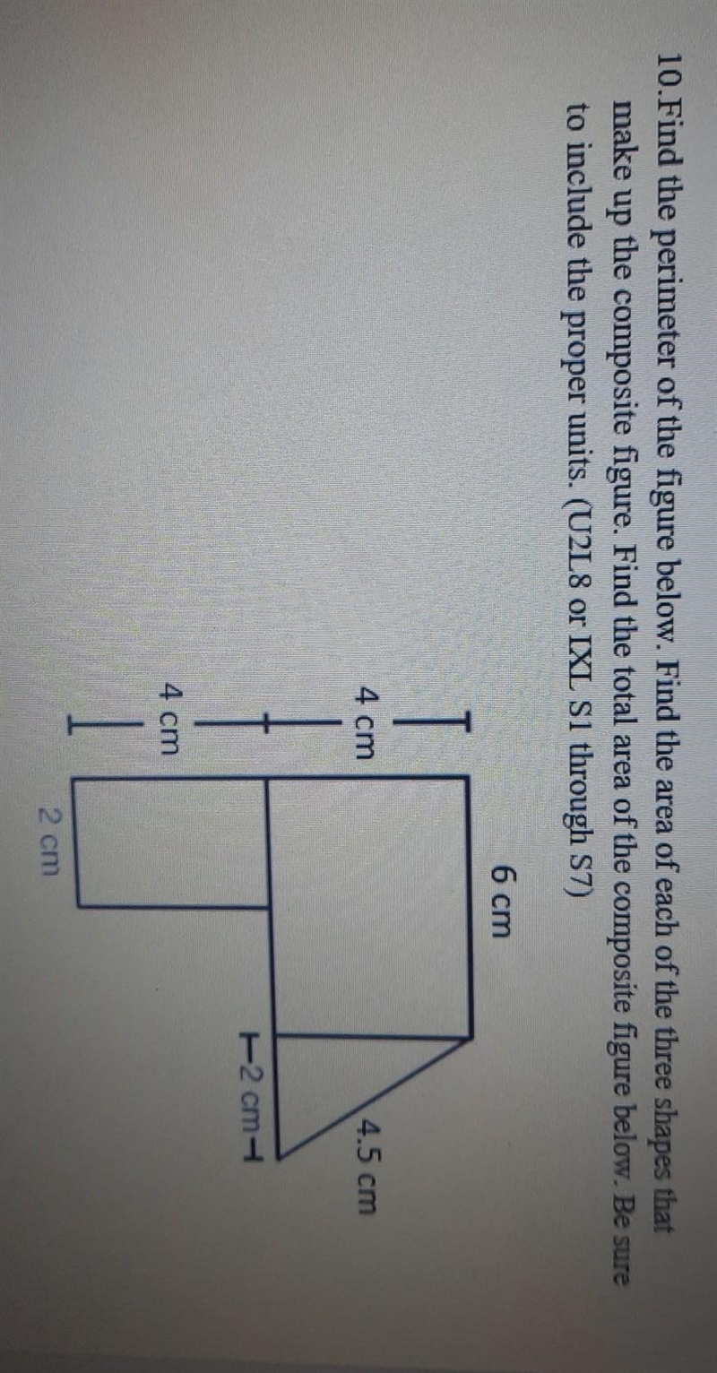 PLEASE HELP !! :c NO LINKS!!! Find the perimeter of the figure below. Find the area-example-1