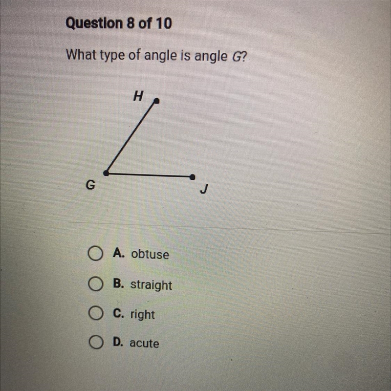 What type of angle is angle G? H L G-example-1