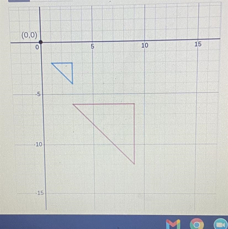 HELP ASAP The blue triangle is dilated to the red triangle from the dilation point-example-1