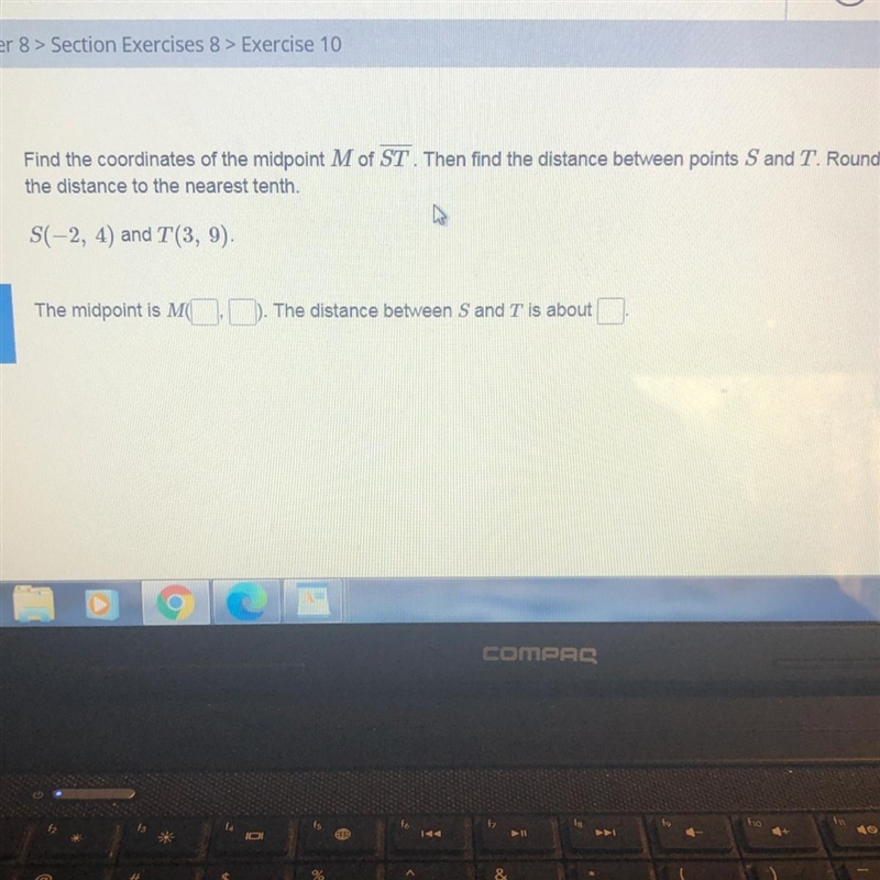 SC_2, 4) and T (3,9). The midpoint is MC). The distance between S and T is about-example-1