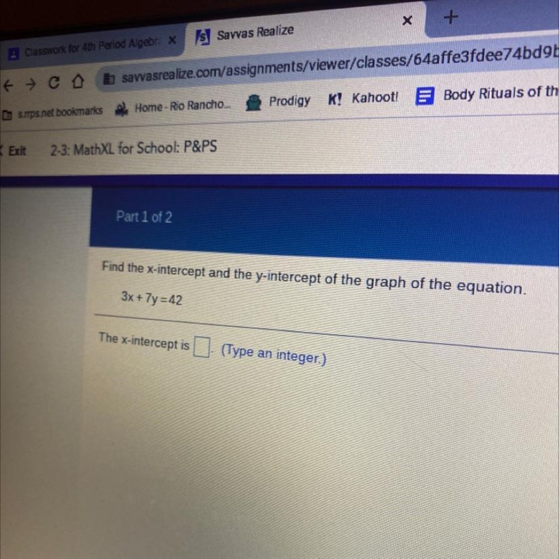 PLEASE HELP ME ! Find the x intercept and the y intercept of the graph of the equation-example-1