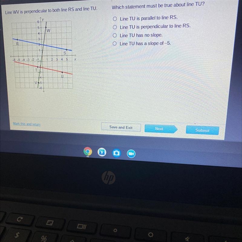 Which statement must be true about line TU?-example-1