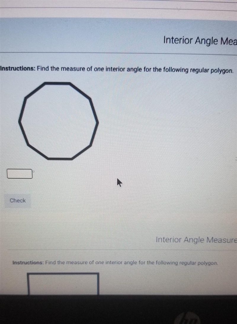 Find the measure of one interior angle for the following regular polygon ​-example-1