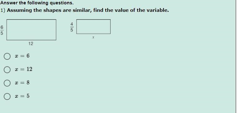 Assuming the shapes are similar, find the value of the variable. PLEASE HELP-example-1