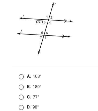 Two parallel lines are cut by a transversal. What is the measure of angle 6?-example-1