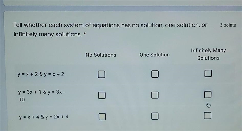 Tell whether each system of equations has no solution or ,infinitely many solutions-example-1