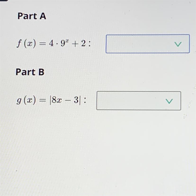 HELP determine which function family these equations belong too?-example-1