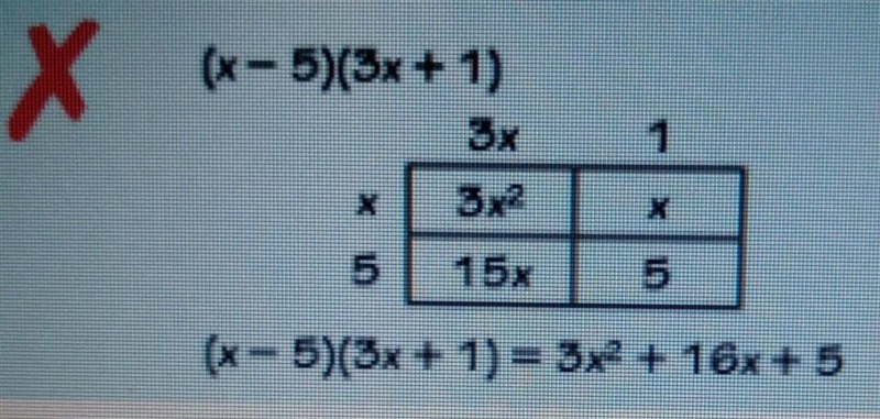 Describe and correct the error in finding the product of the binomials The 5 in the-example-1