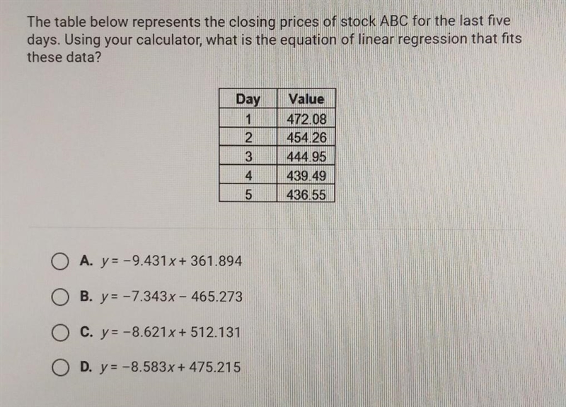 What is the equation of linear regression that fits the data​-example-1