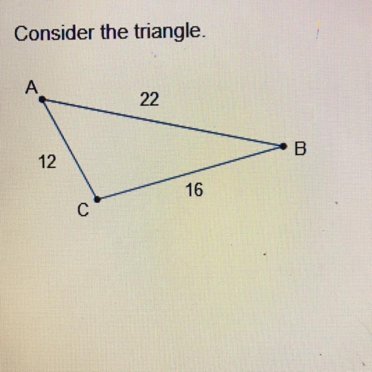 Consider the triangle. Which shows the order of the angles from smallest to largest-example-1