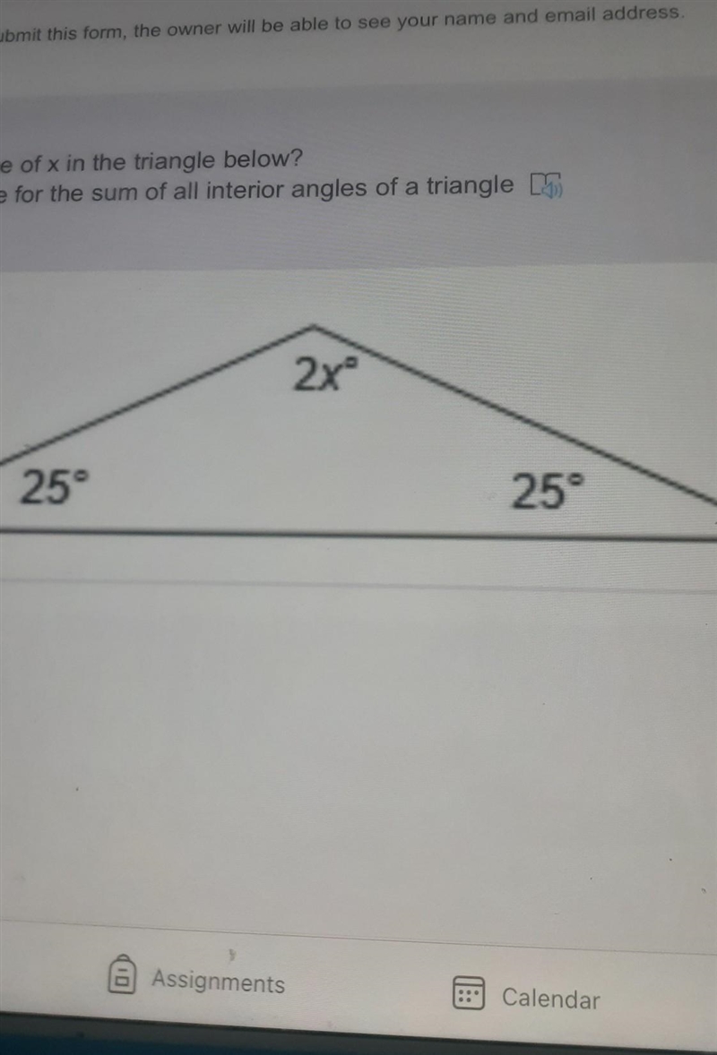 What is the value of x in the triangle below?​-example-1