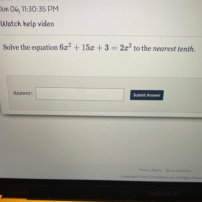 Solve the equation 6x^2 + 15x + 3= 2x^2 to the nearest tenth.-example-1