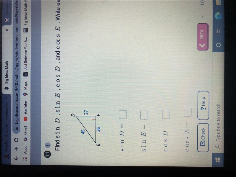 Find sin D, sin E, Cos D, and cors E-example-1