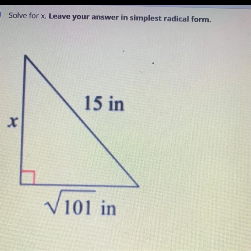 Solve for x. Leave your answer in simplest radical form. 15 in X-example-1