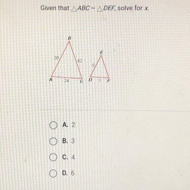 A. 2 B. 3 C. 4 D. 6 i need help plzz-example-1