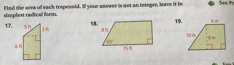 I need help with question 18. The answer is53√3 ft^2. But how do I get there?-example-1