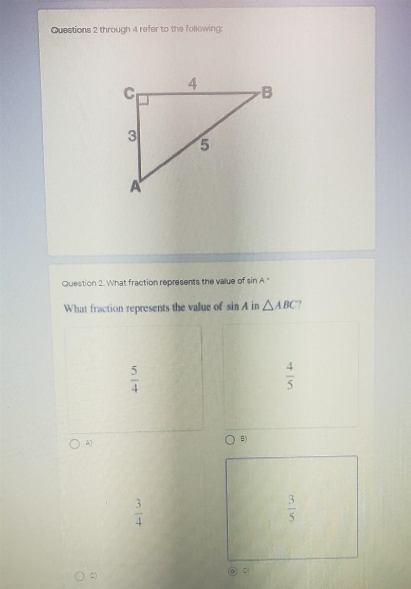 What fraction represents the value of sin a in️ ABC ​-example-1