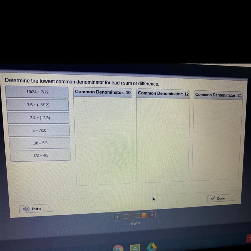 Determine the lowest common nominated for each sum or difference-example-1