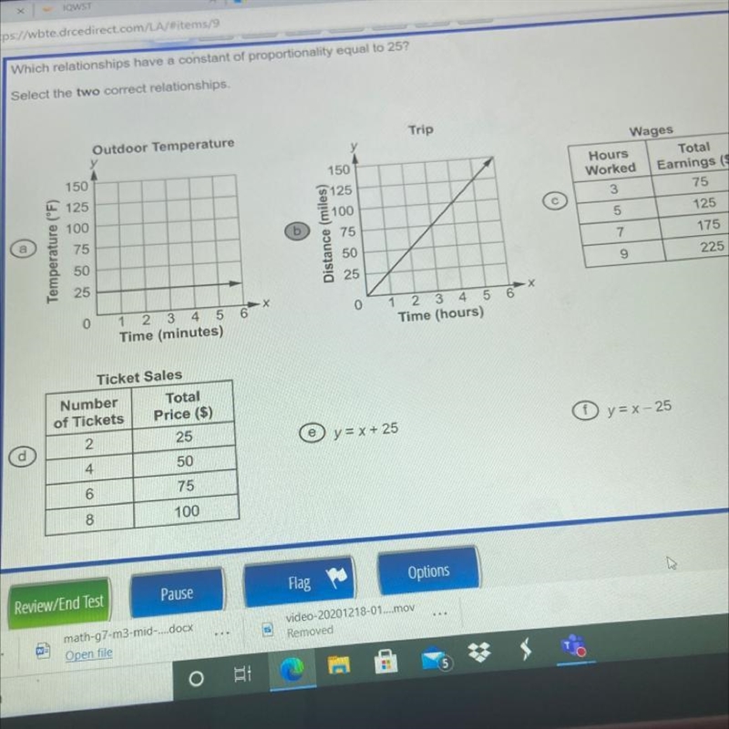 Which relationships have a constant of proportionality equal to 25? Pick 2 answers-example-1